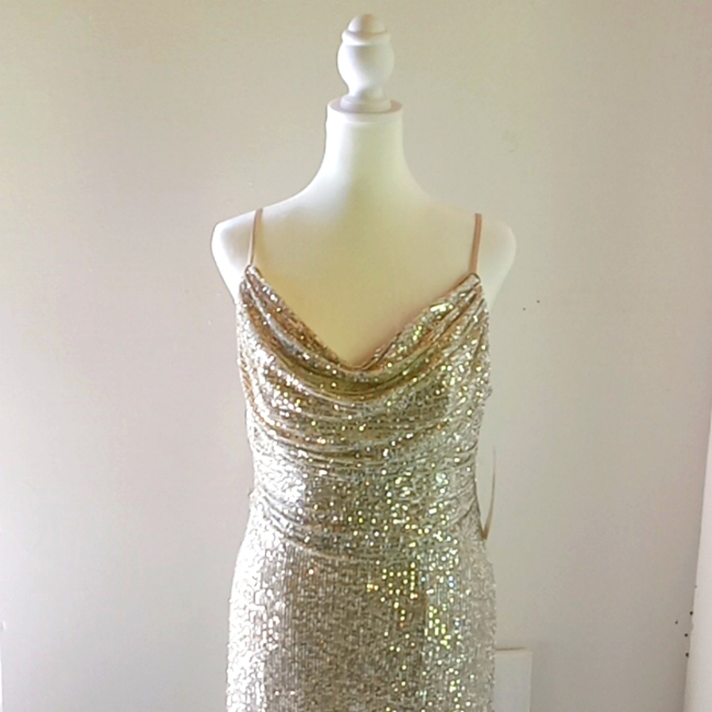Eliza J Women's Sequins Maxi Dress Size 8 Silver Sleeveless - Picture 8 of 8